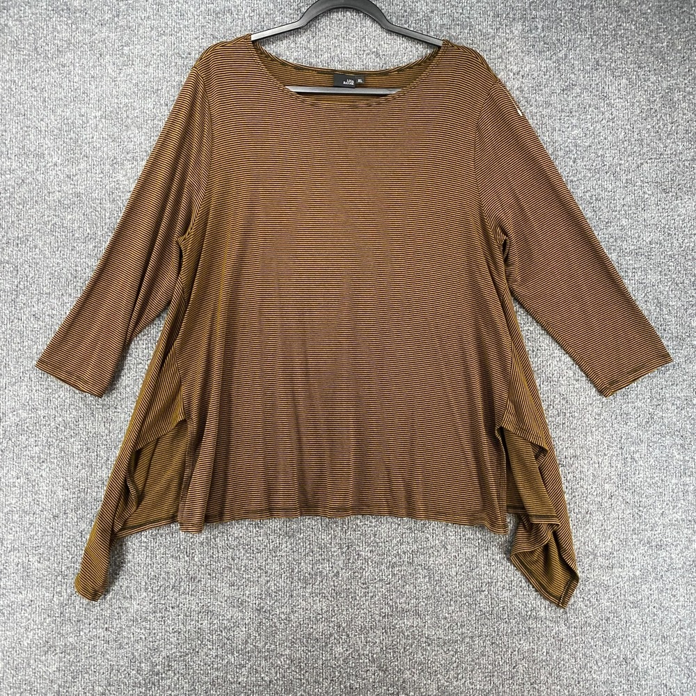 Lisa Bayne Top Womens XL Tunic Striped Asymmetrical Hippie Lagenlook Casual Boho